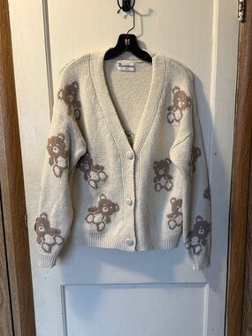 ⭐️ 2/$12 No Boundaries Cream Cardigan with Brown Teddy Pattern